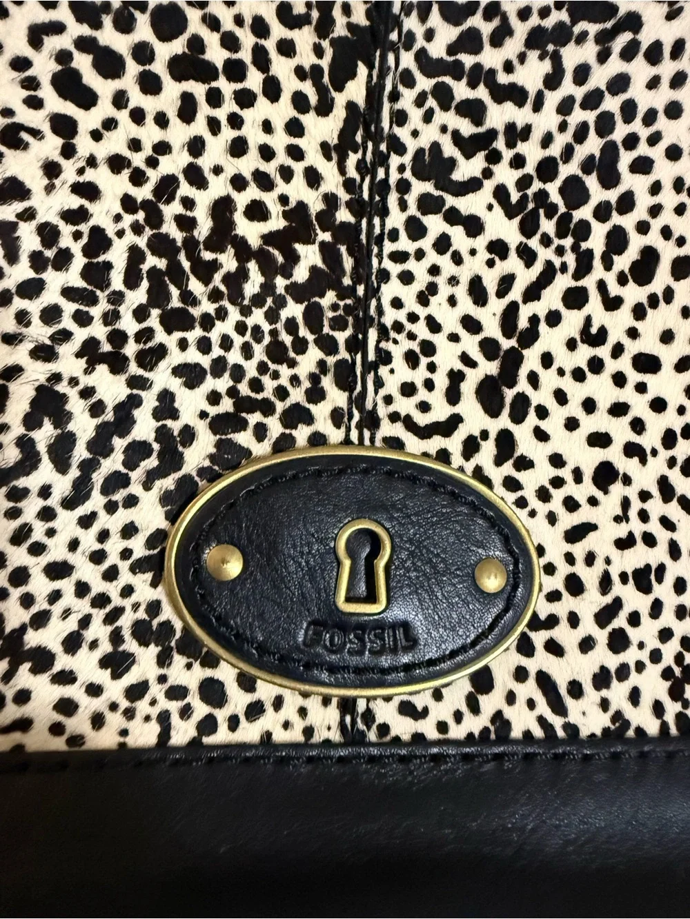 Fossil Haircalf Animal Print Crossbody Bag Black White Leather Purse
